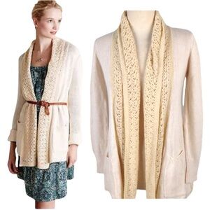 Anthropologie Angel of the North Cream Waterfall Duster open front